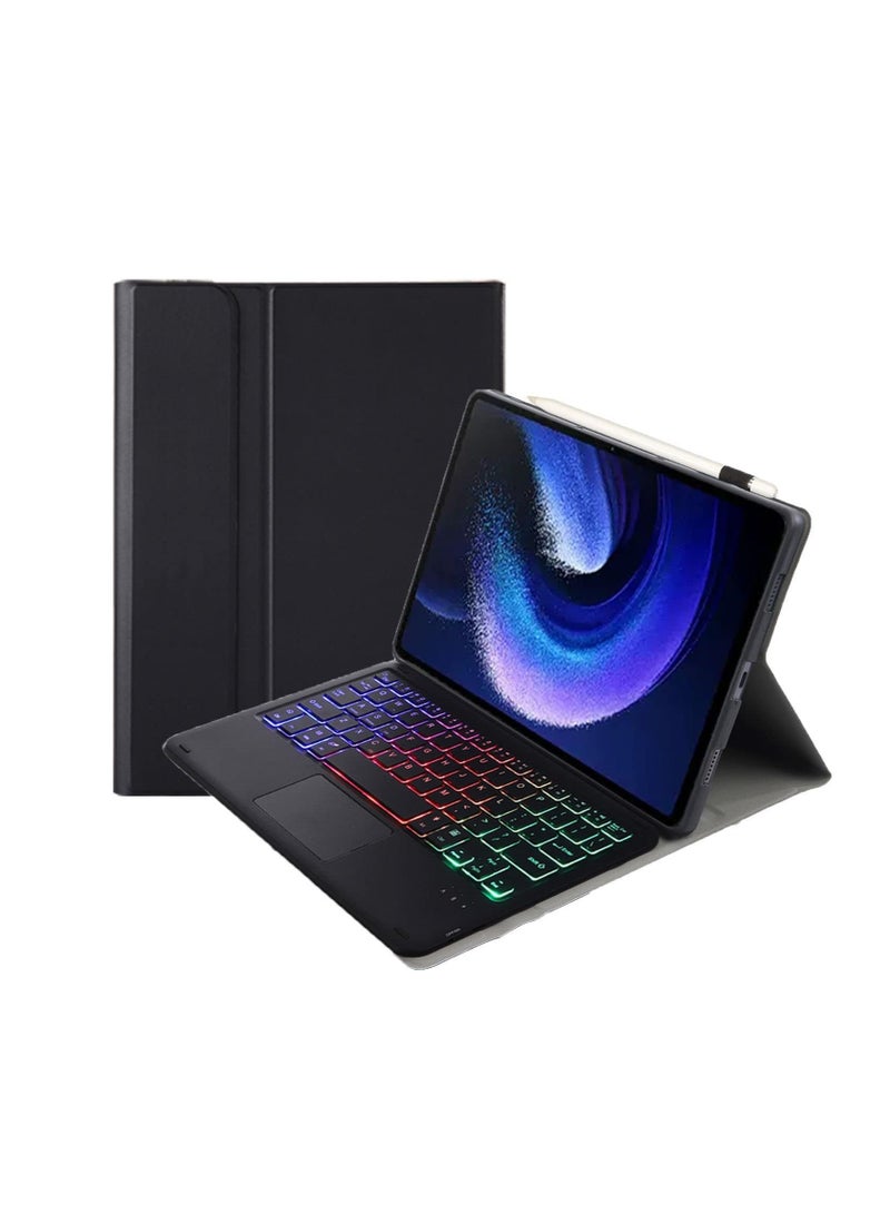 AirYoung Touchpad English Keyboard Case Compatible With Xiaomi Pad, Backlit, Multi-Touch Trackpad, Flip Stand Case with Pencil Holder (Black) - Image 2