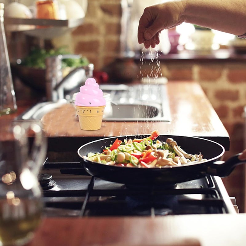 Pink Ice Cream Mechanical Kitchen Timer Wind Up Cooking Timer Reminder 1 Hour Dial for Boiling Eggs and Baking - Image 2