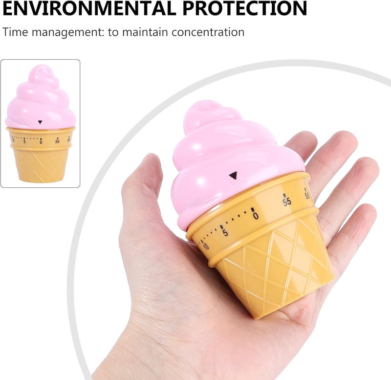 Pink Ice Cream Mechanical Kitchen Timer Wind Up Cooking Timer Reminder 1 Hour Dial for Boiling Eggs and Baking - Image 3