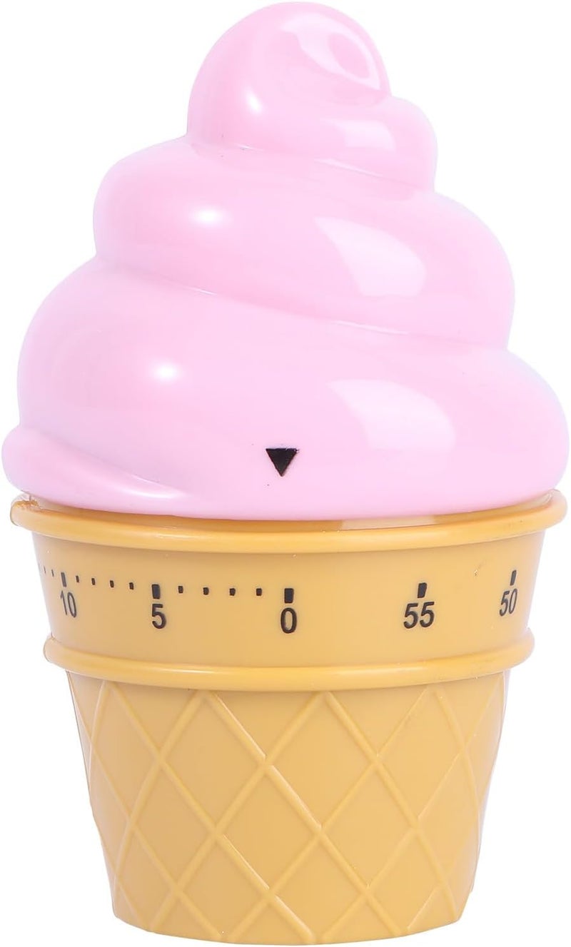 Pink Ice Cream Mechanical Kitchen Timer Wind Up Cooking Timer Reminder 1 Hour Dial for Boiling Eggs and Baking - Image 1