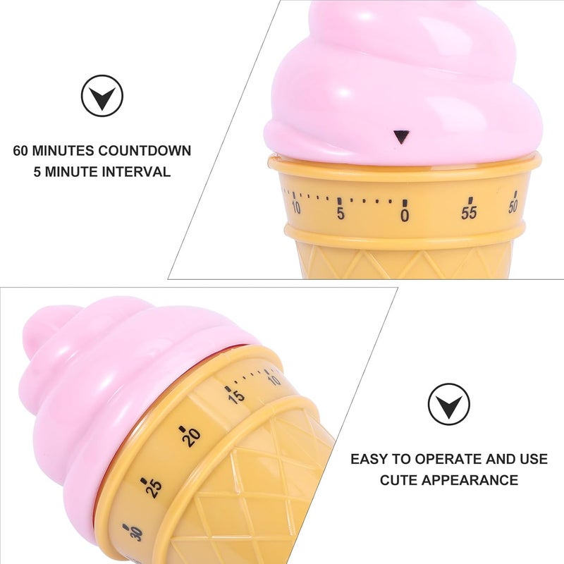 Pink Ice Cream Mechanical Kitchen Timer Wind Up Cooking Timer Reminder 1 Hour Dial for Boiling Eggs and Baking - Image 5