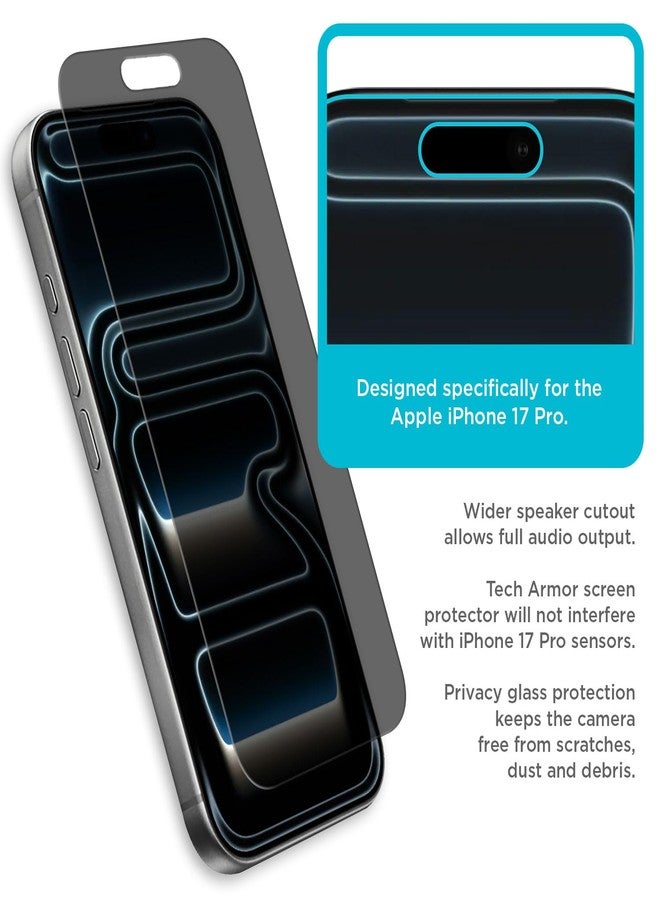 Tech Armor for iPhone 17 Pro Screen Protector Privacy Glass 6.3 inch - Ballistic Tempered, Anti-Spy, Case Friendly, Easy Installation, Bubble Free, Touch Support, 1 Pack - Image 3