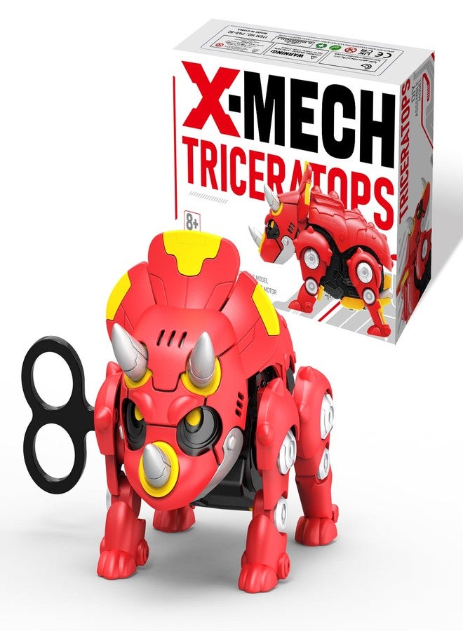 DINOBROS STEM Dinosaur Mechanical DIY Building Blocks Toy Triceratops 3D Puzzle Assembling Robot Wind Up Walking Dinosaurs Take Apart Toys for Kids X-MECH - Image 1