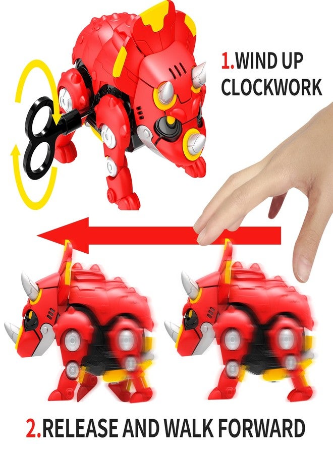 DINOBROS STEM Dinosaur Mechanical DIY Building Blocks Toy Triceratops 3D Puzzle Assembling Robot Wind Up Walking Dinosaurs Take Apart Toys for Kids X-MECH - Image 3