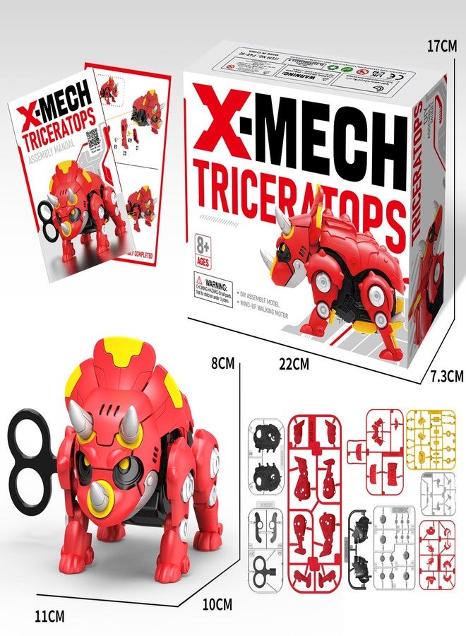 DINOBROS STEM Dinosaur Mechanical DIY Building Blocks Toy Triceratops 3D Puzzle Assembling Robot Wind Up Walking Dinosaurs Take Apart Toys for Kids X-MECH - Image 2
