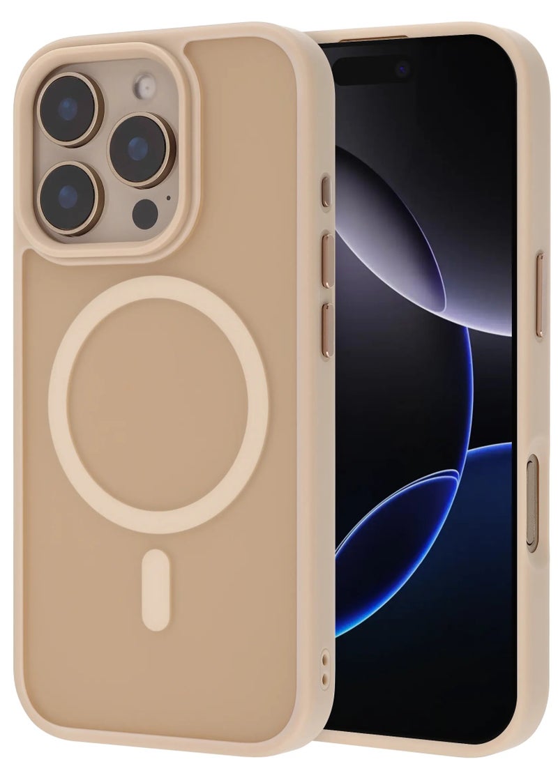 YoYoTech Desert Titanium Matte Finish Compatible for iPhone 16 Pro Max Case [15th Feet Height Drop Tested] Soft Silky Matte Translucent Magnetic Cover Compatible with MagSAFE-Desert Titanium. 