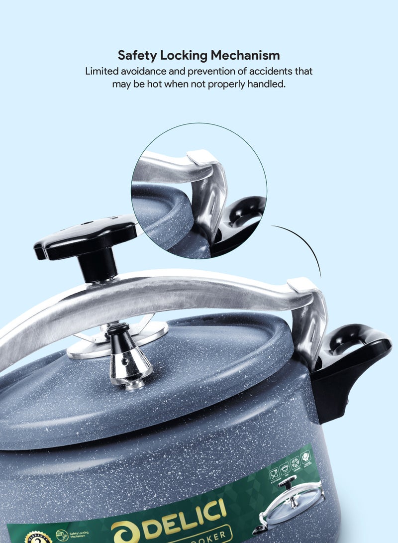 DELICI 5L Aluminum Arabic Pressure Cooker | Granite Coated | Safety Lock | Heat-Resistant Base | Long-Lasting Rubber Sealing | Durable Body & Lid | Perfect Heat Distribution | Ideal For Modern Middle East Kitchen | Grey | DPC 5G - Image 4