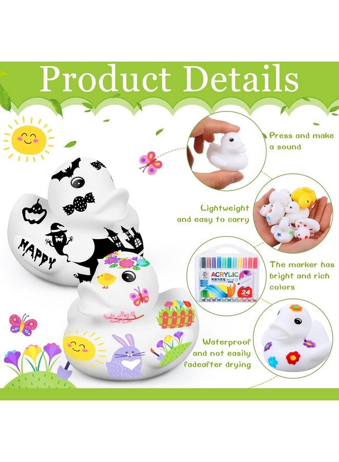 Olgaa 50 Pcs 2 Inch White Blank Rubber Ducks in Bulk DIY Ducks with Pens of 24 Colors Float Squeak Funny for Pool Bathtub Float Cute Ducks Birthday Gift Baby Activities Themed Party Favor - Image 3
