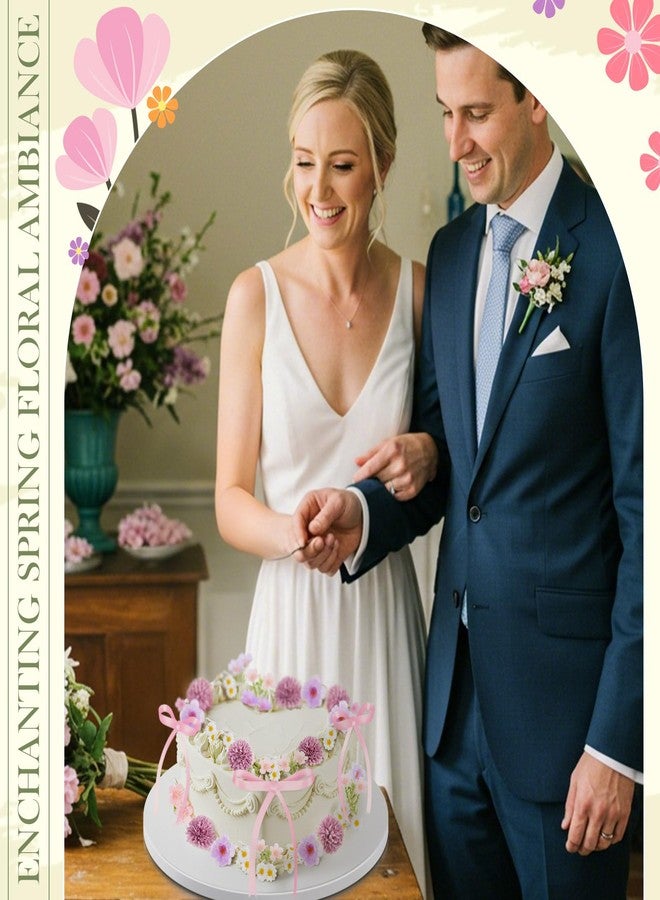 Juinte 30 Pcs Wildflower Cake Decorations Baby in Bloom Cake Decorations Fake Wildflower Heads Pink Bow Topper for Women Birthday Wedding Bridal Baby Shower Party Picnic - Image 5