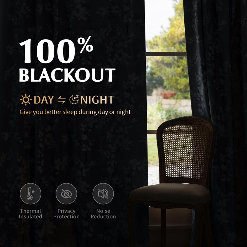 FMFUNCTEX 100% Blackout Floral Curtains for Bedroom, Blue Curtains 84 inch Length Blossom Flower Patterned for Living Room, Thermal Insulated Farmhouse Drapes, Rod Pocket 2 Panels (White on Blue) - Image 3