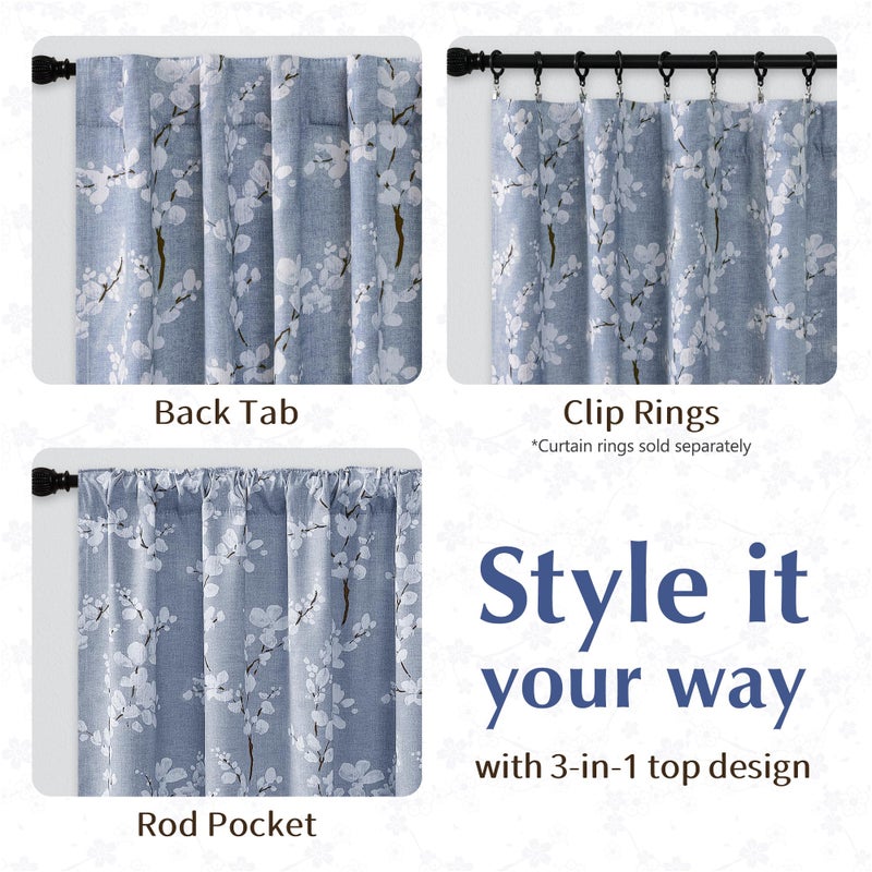 FMFUNCTEX 100% Blackout Floral Curtains for Bedroom, Blue Curtains 84 inch Length Blossom Flower Patterned for Living Room, Thermal Insulated Farmhouse Drapes, Rod Pocket 2 Panels (White on Blue) - Image 4
