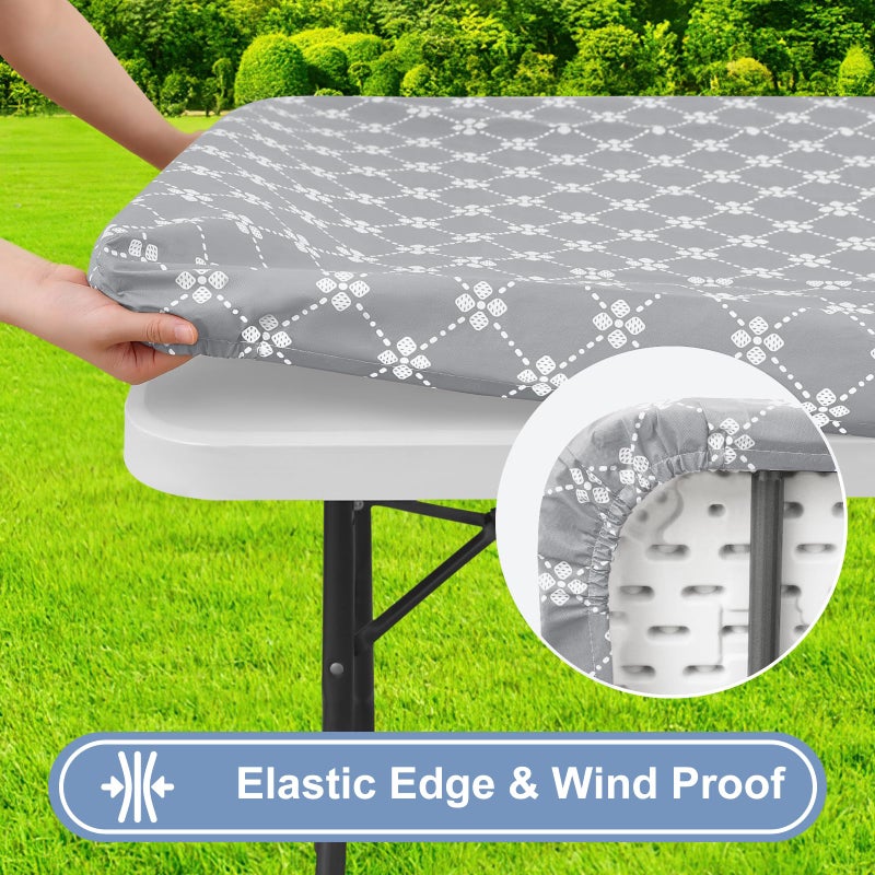 Misaya Rectangle Vinyl Table Table Tableloth مرنة المائدة مع الدعم الفانيلا الدعم المائدة المائدة المائدة الغطاء المطبخ على طاولات قابلة للطي 5 أقدام للتخييم الداخلي والخارجي (رمادي فاتح 30 "" × 60 "") - Image 2