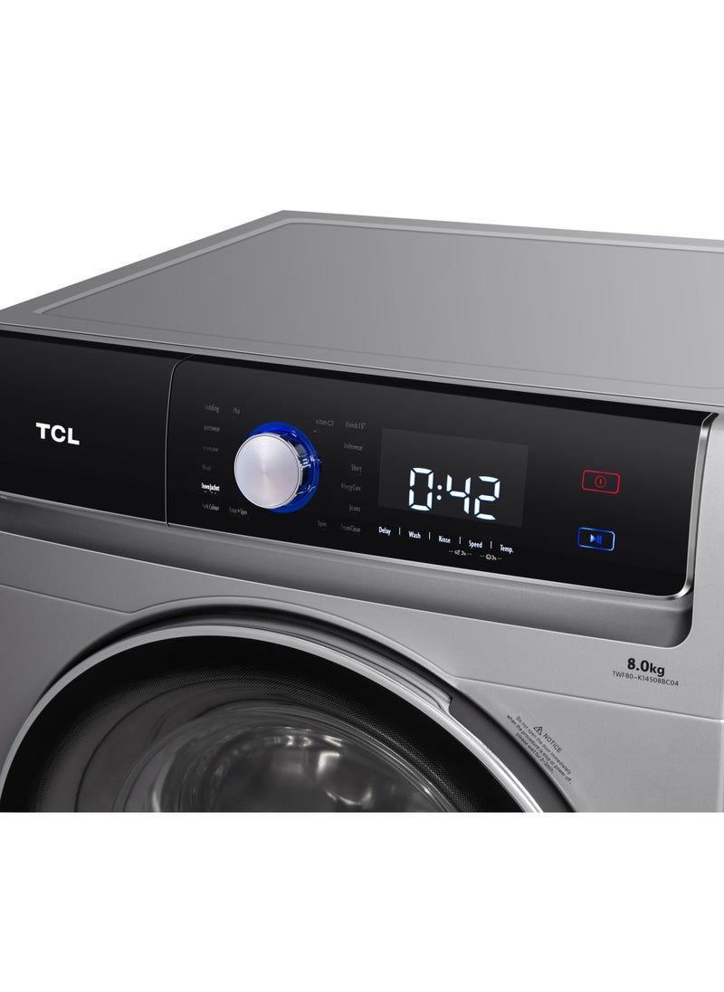 TCL - Front Loading Washing Machine, 1400 Rpm, 16 Programs Fully Automatic Washer, Touch Screen Control Panel With Smart Light Indication, Delay Start And Child Lock, 5 Stars Rating 8 Kg P808Fls Silver - Image 1