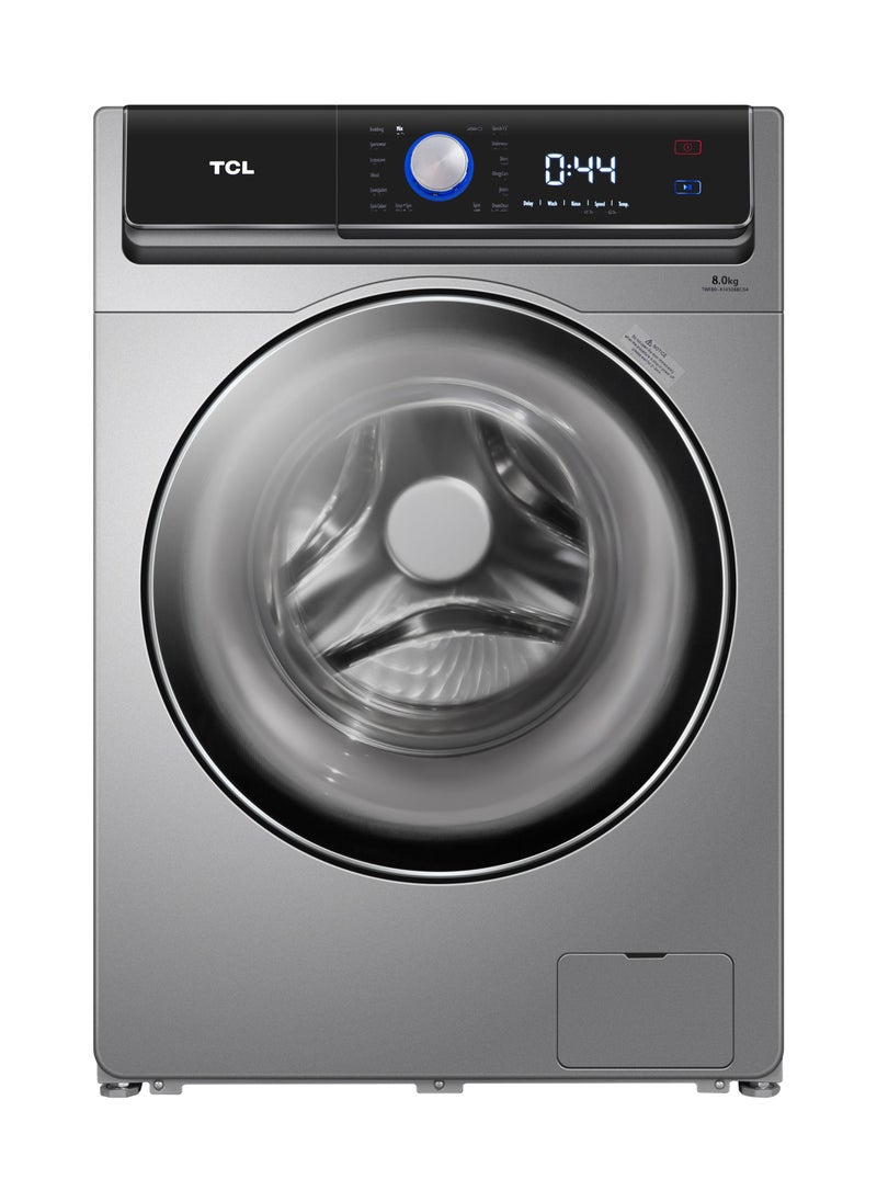 TCL - Front Loading Washing Machine, 1400 Rpm, 16 Programs Fully Automatic Washer, Touch Screen Control Panel With Smart Light Indication, Delay Start And Child Lock, 5 Stars Rating 8 Kg P808Fls Silver - Image 1