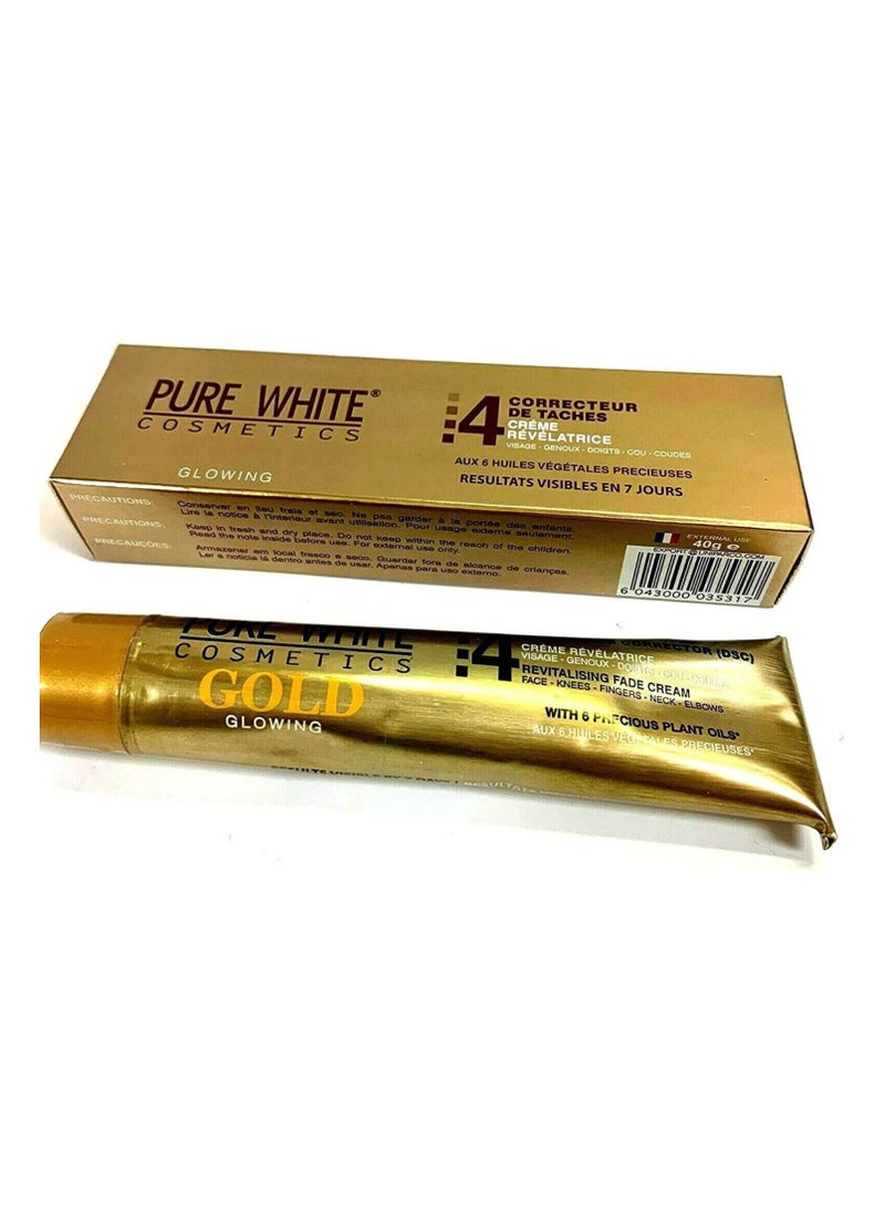 Pure White Cosmetics Gold Glowing 4 Lightening & Corrective Cream for Lightening Dark Spots, 40g  - Image 1