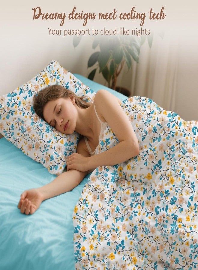 LONAVA King Size 6 Pieces Botanical Bed Sheet Set, Deep Pocket Sky Blue Fitted Sheet & Breathable Begonia Patterned Flat Sheets, Premium Microfiber, Floral Printed Bed Sheets - Image 3