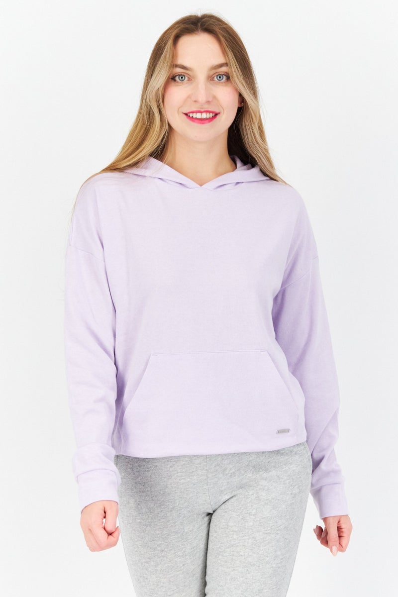 Marc New York Women Hooded Long Sleeve Solid Sweatshirt, Lavender - Image 1