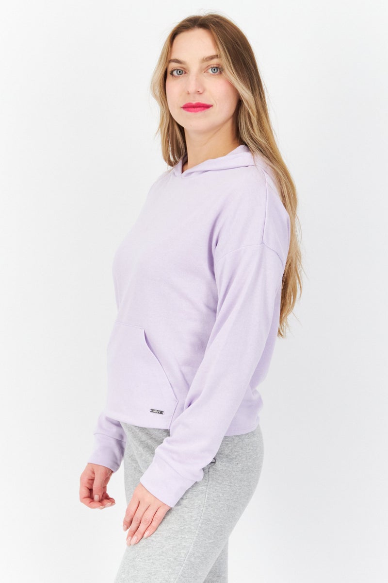Marc New York Women Hooded Long Sleeve Solid Sweatshirt, Lavender - Image 3