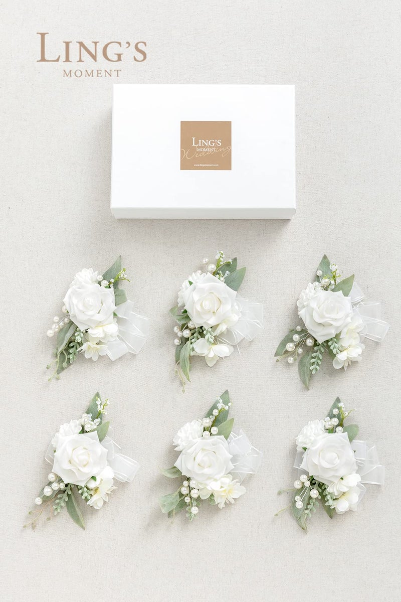 Ling's moment Ling's Moment 6pcs Homecoming Wedding Wrist Corsage Artificial Flowers  Girl/Mother Prom Corsages Wristlet D?cor  etc. Snow White  - Image 4