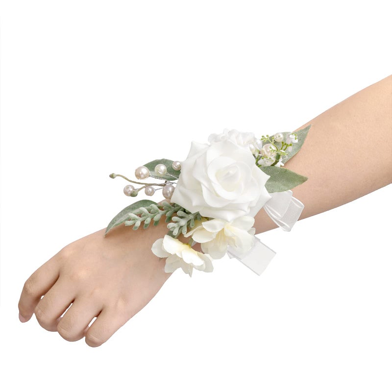 Ling's moment Ling's Moment 6pcs Homecoming Wedding Wrist Corsage Artificial Flowers  Girl/Mother Prom Corsages Wristlet D?cor  etc. Snow White  - Image 1