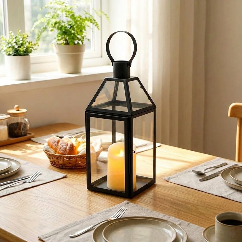 JHY DESIGN Black Decorative Lanterns 16H Decorative Candle Lantern with Tempered Glass for Indoor Outdoor Events Parities and Weddings - Image 2