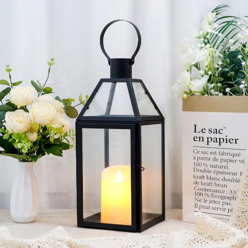 JHY DESIGN Black Decorative Lanterns 16H Decorative Candle Lantern with Tempered Glass for Indoor Outdoor Events Parities and Weddings - Image 3
