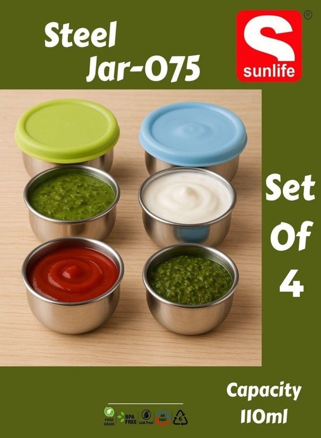sunlife - Stainless Steel Chutney Dabba Set Of 4 (100ml each) - Durable Food-Grade Plastic Lids, Perfect Small Tiffin Boxes for Chutney, Salad, Dips & Pickle (Style-75 (100ml Each), Pack Of 4) - Image 2