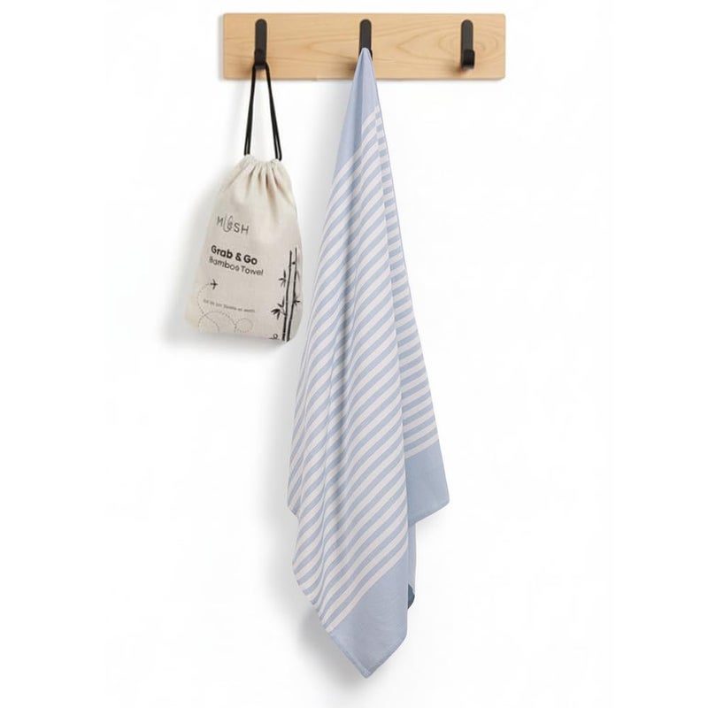 Mush Grab & Go Bamboo Travel Towel | 100% Bamboo Bath Towel for Beach, Hiking & Gym Towel for Men Workout | Compact Towels with Travel Bag | 60x120 cms, 250GSM Quick Dry & Featherlight | Muted Blue - Image 1