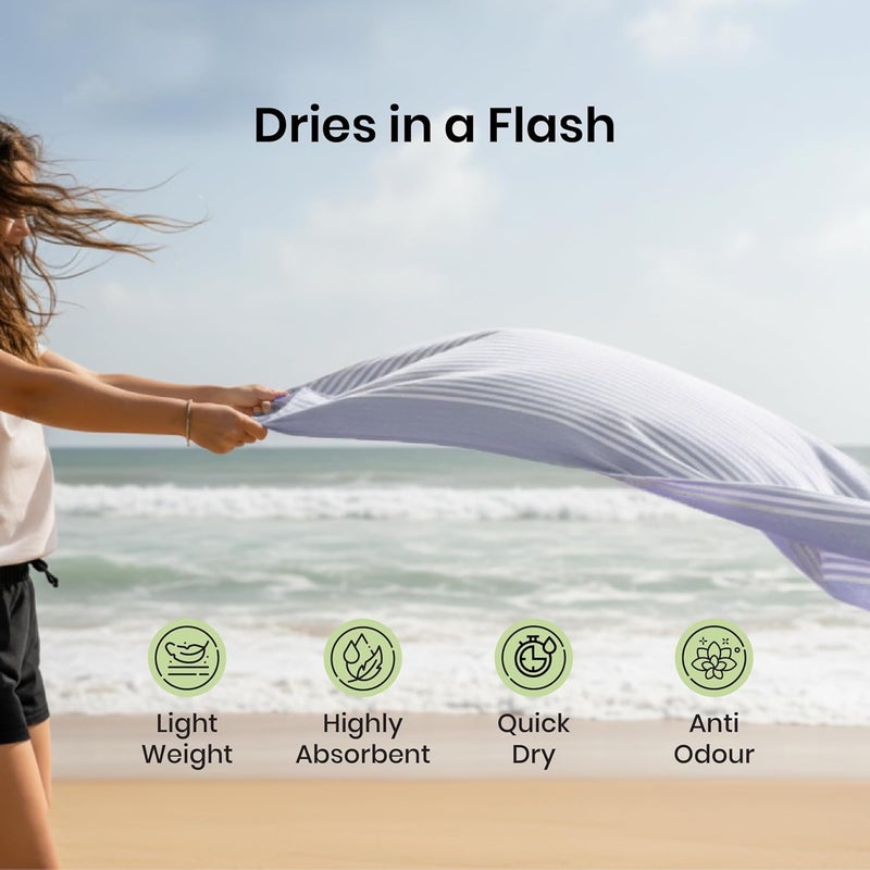 Mush Grab & Go Bamboo Travel Towel | 100% Bamboo Bath Towel for Beach, Hiking & Gym Towel for Men Workout | Compact Towels with Travel Bag | 60x120 cms, 250GSM Quick Dry & Featherlight | Muted Blue - Image 3