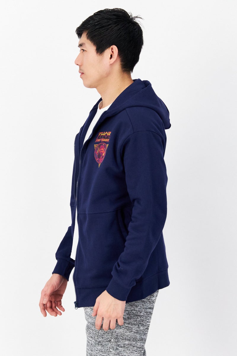 MARVEL Men Hooded Graphic Print Long Sleeves Sweatshirt, Navy Blue Combo  - Image 2