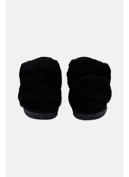 SHAKA Women Weekend Mouton Velcro Faux Fur Sandals, Black  - Image 4