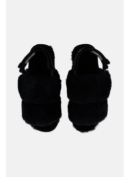 SHAKA Women Weekend Mouton Velcro Faux Fur Sandals, Black  - Image 3