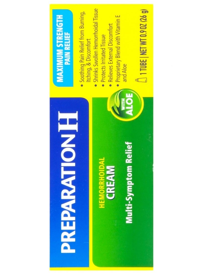 Preparation H Hemorrhoidal Cream, Maximum Strength Pain Relief, 26g  - Image 1