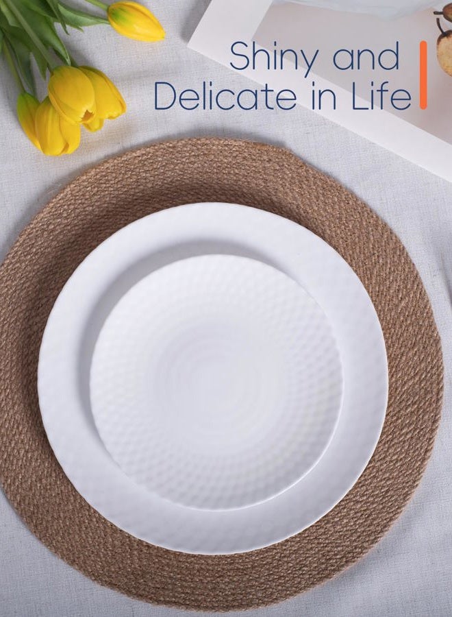 LaGlint 10.5 inch Dinner Plate Set of 6, Round Opal Glass Geometric Faceted White Dinnerware Plates, Dishwasher and Microwave Safe - Image 2