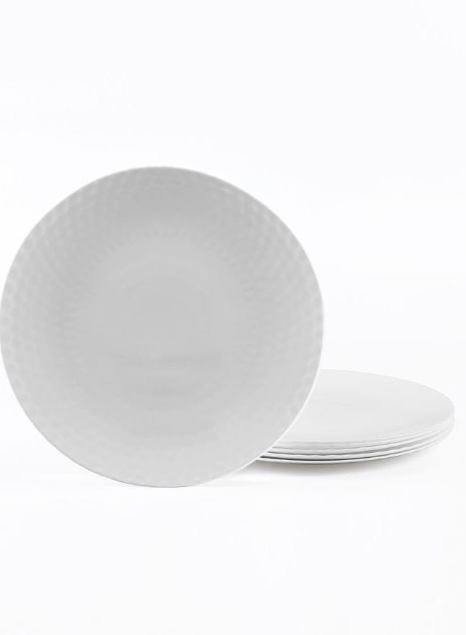 LaGlint 10.5 inch Dinner Plate Set of 6, Round Opal Glass Geometric Faceted White Dinnerware Plates, Dishwasher and Microwave Safe - Image 1