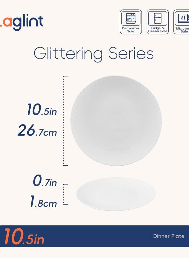 LaGlint 10.5 inch Dinner Plate Set of 6, Round Opal Glass Geometric Faceted White Dinnerware Plates, Dishwasher and Microwave Safe - Image 4