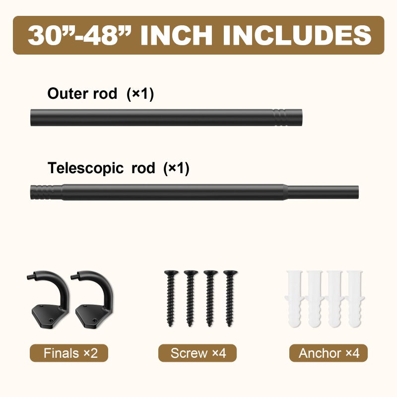 GXOACKJ Black Wrap Around Curtain Rods for Windows 28 to 48 inch, 5/8 inch Industrial Telescoping Blackout Curtain Rods for Bedroom & Outdoor - Image 5