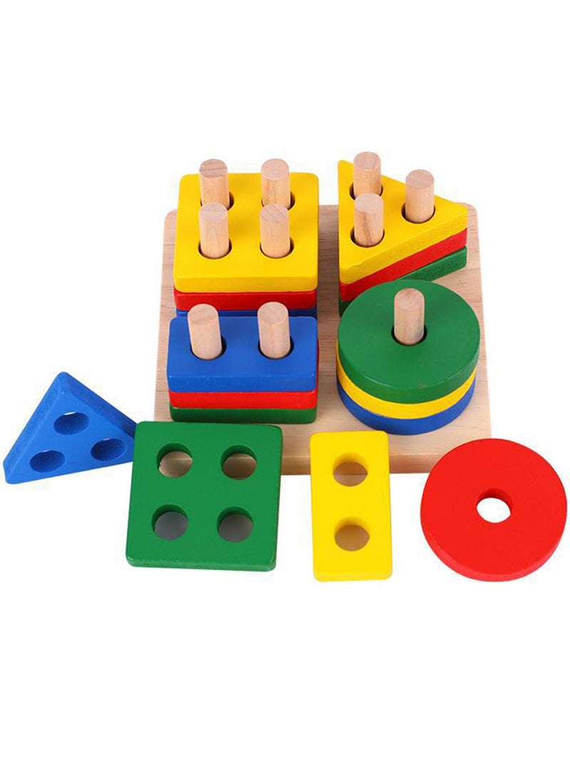 Montessori Toys for 1 to 3-Year-Old Boys Girls Toddlers, Wooden Sorting & Stacking Toys for Toddlers and Kids Preschool, 1-3 Year Old Boy Girl Birthday Gifts, Color Recognition Shape Sorter, square  - Image 2