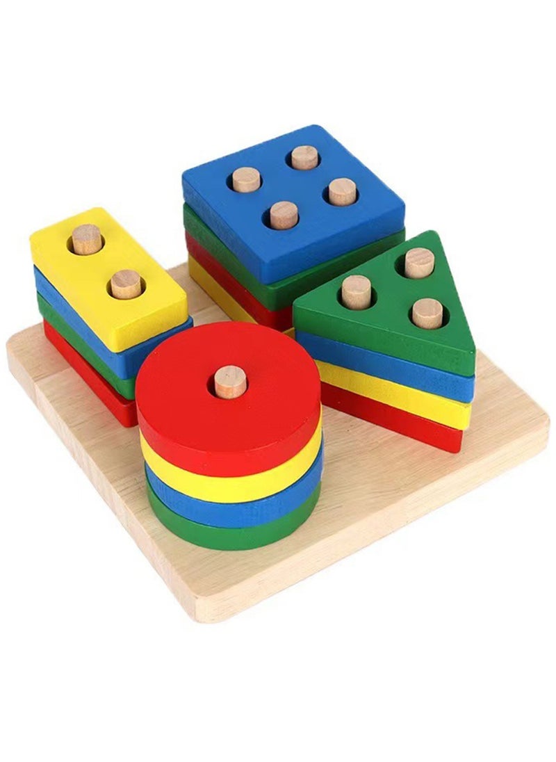 Montessori Toys for 1 to 3-Year-Old Boys Girls Toddlers, Wooden Sorting & Stacking Toys for Toddlers and Kids Preschool, 1-3 Year Old Boy Girl Birthday Gifts, Color Recognition Shape Sorter, square  - Image 3