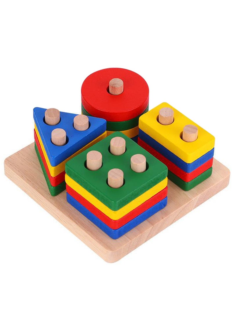 Montessori Toys for 1 to 3-Year-Old Boys Girls Toddlers, Wooden Sorting & Stacking Toys for Toddlers and Kids Preschool, 1-3 Year Old Boy Girl Birthday Gifts, Color Recognition Shape Sorter, square  - Image 1