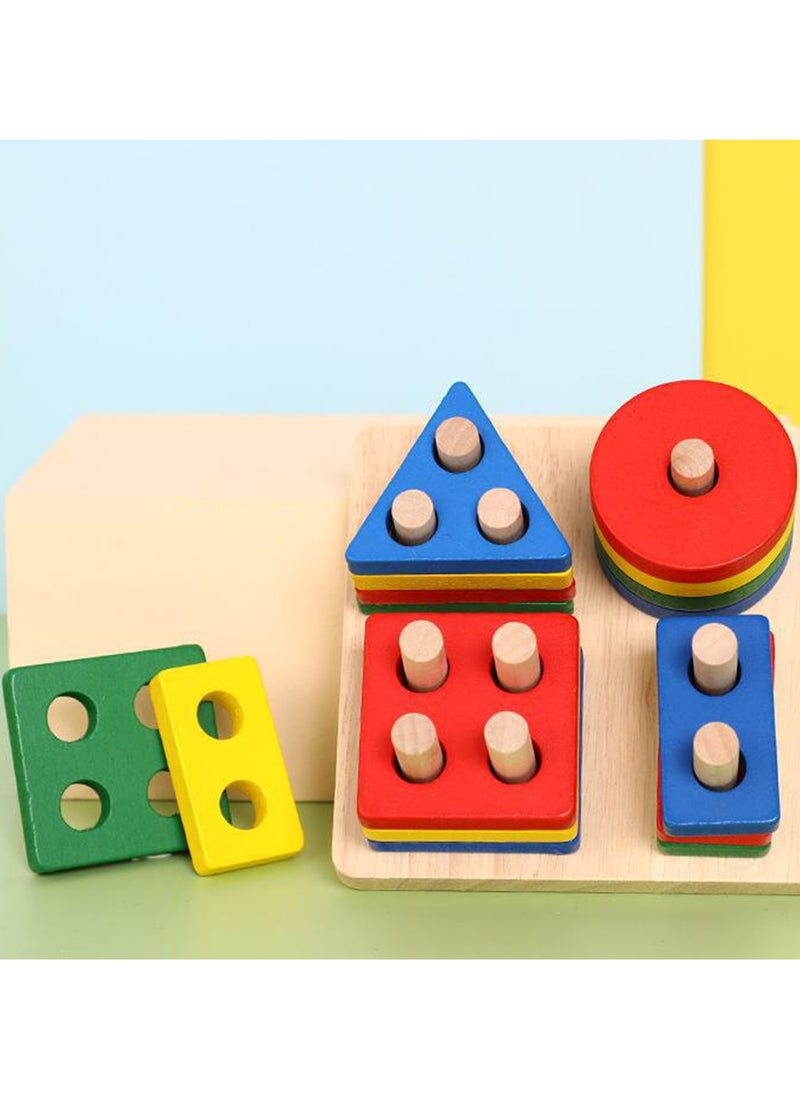 Montessori Toys for 1 to 3-Year-Old Boys Girls Toddlers, Wooden Sorting & Stacking Toys for Toddlers and Kids Preschool, 1-3 Year Old Boy Girl Birthday Gifts, Color Recognition Shape Sorter, square  - Image 4
