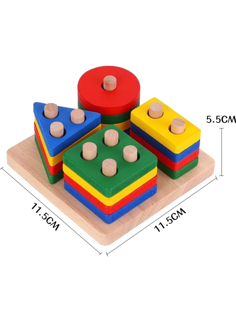 Montessori Toys for 1 to 3-Year-Old Boys Girls Toddlers, Wooden Sorting & Stacking Toys for Toddlers and Kids Preschool, 1-3 Year Old Boy Girl Birthday Gifts, Color Recognition Shape Sorter, square  - Image 5