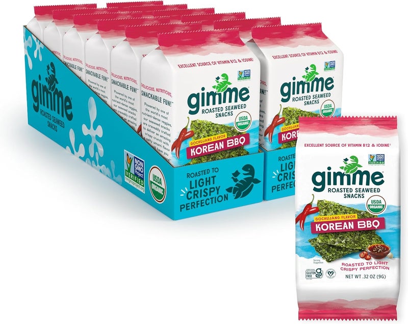 Gimme وجبات خفيفة من الأعشاب البحرية المحمصة بنكهة الشواء الكوري - 12 قطعة - Image 1