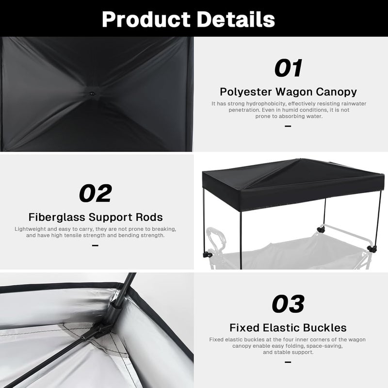 VOONKE Wagon Canopy Cover, Garden Portable Outdoor Push Awning, Stroller Canopy for Garden Wagon, Shopping, Camping, Fits Folded and Collapsible Wagons,22 × 38.2 Inch - Image 3