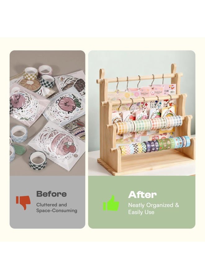 Caydo Washi Tape Organizer & Sticker Organizer, 4-Tier Wooden Display Rack - Image 3