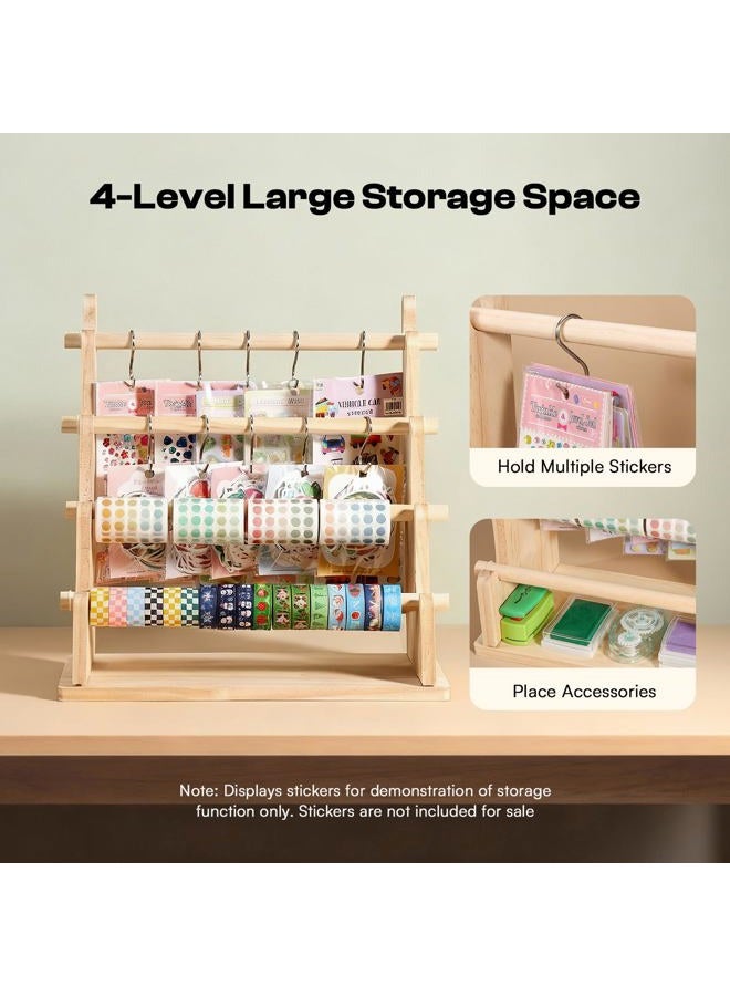 Caydo Washi Tape Organizer & Sticker Organizer, 4-Tier Wooden Display Rack - Image 4