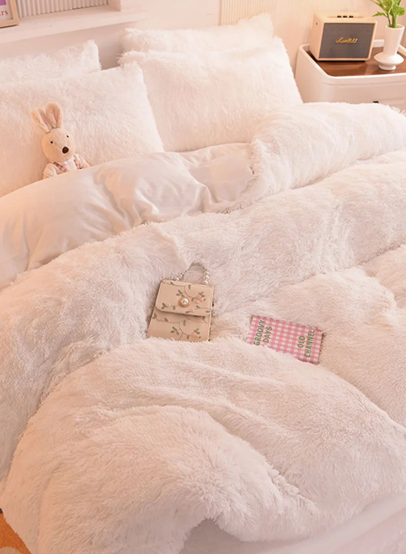 Pink Cactus White Faux Fur King Bedding Set