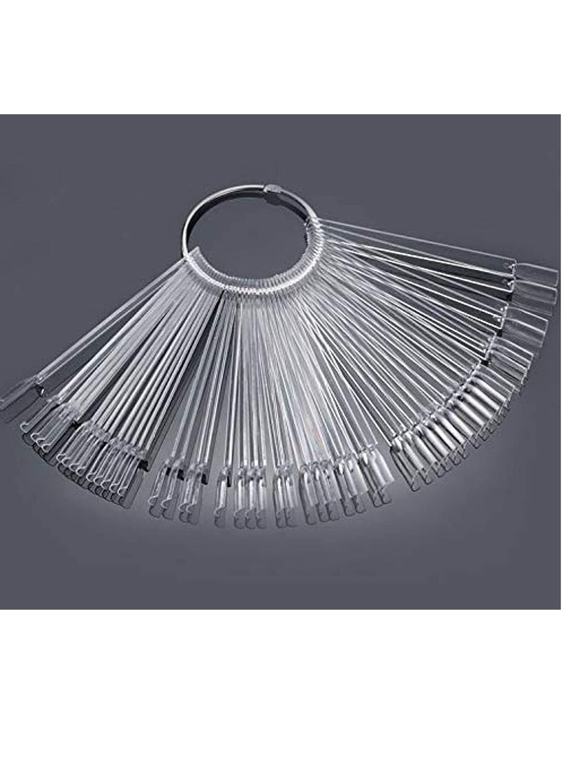 أوريتي ORiTi 50 PCS شفاف پنکھے کی شکل والی نیل آرٹ ٹپس ڈسپلے پولش بورڈ ڈسپلے پریکٹس اسٹکس ٹول (شفاف) - Image 1