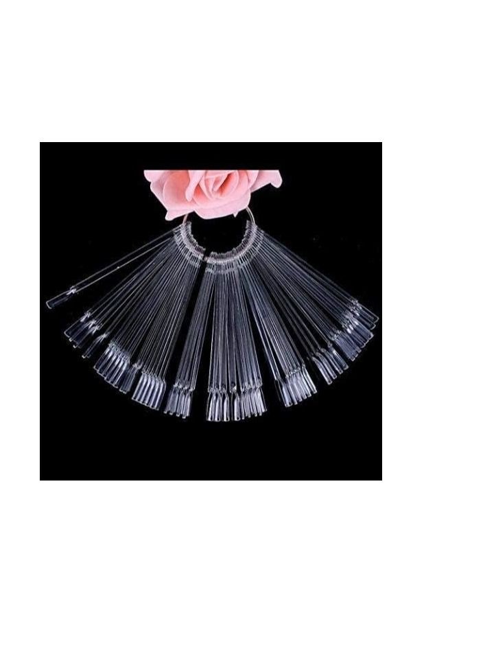 أوريتي ORiTi 50 PCS شفاف پنکھے کی شکل والی نیل آرٹ ٹپس ڈسپلے پولش بورڈ ڈسپلے پریکٹس اسٹکس ٹول (شفاف) - Image 4