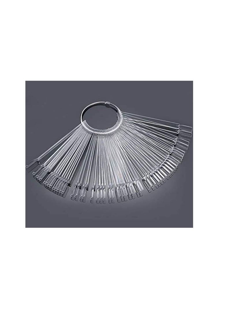 أوريتي ORiTi 50 PCS شفاف پنکھے کی شکل والی نیل آرٹ ٹپس ڈسپلے پولش بورڈ ڈسپلے پریکٹس اسٹکس ٹول (شفاف) - Image 2